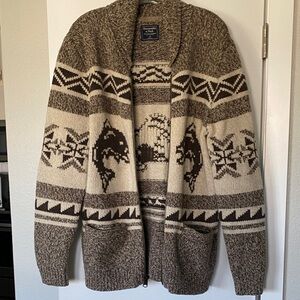 Abercrombie & Fitch Zip Up Wool Cardigan Sweater Vintage Prep Varsity Lodge Fish